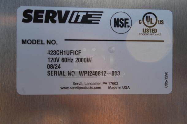 BRAND NEW SCRATCH & DENT! Servit CH1UFICF Full Size Insulated Holding Cabinet with Clear Door - 120V, 2000W.
120V 60Hz 2000W 08/24 SERIAL NO. WPI240812-003 - Image 5 of 5