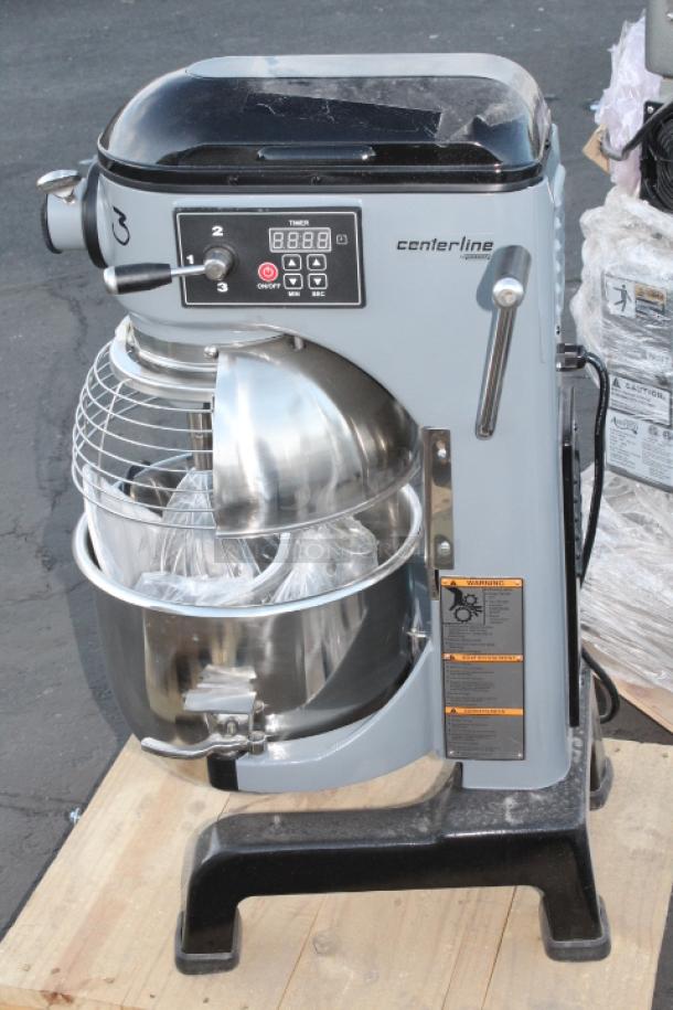 BRAND NEW SCRATCH AND DENT! Centerline by Hobart HMM20-1STD 20 Qt. Planetary Stand Mixer with Guard & Standard Accessories - 120V, 1/2 hp 21 3/4 x 21 5/8 x 33 5/16. SERIAL NO. EX - 0004 - 606.  Minor dent on top back of unit. see photos. - Image 7 of 7