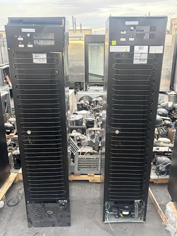 BRAND NEW SCRATCH & DENT! Galaxy GDN-5 16 9/16" Black Swing Glass Door Merchandiser Refrigerator with Red, White, and Blue LED Lighting. Missing Power Cords. See photos.  2x Your Bid. - Image 9 of 10