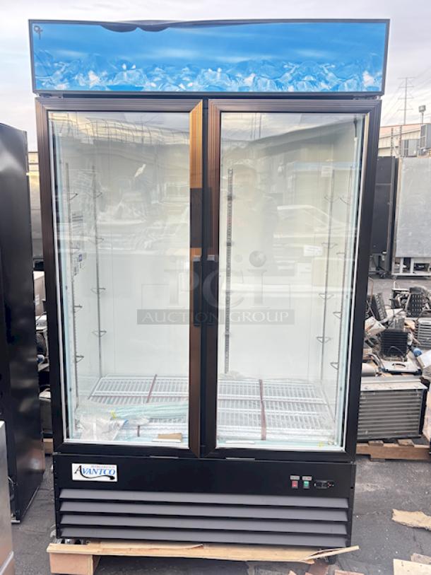 BRAND NEW SCRATCH & DENT! Avantco GDC-40-HC 48" Black Customizable Swing Glass Door Merchandiser Refrigerator with LED Lighting, 115v. S/N: 613575536 8009 2403 01. 48 x 25-5/8 x 85-3/8 - Image 1 of 8