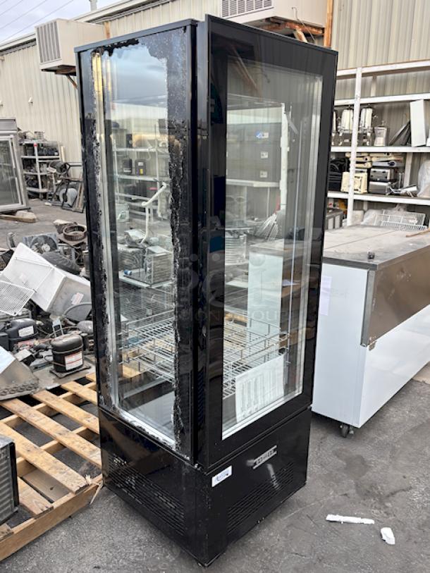 BRAND NEW SCRATCH & DENT! Avantco GD4C-15-HC Black 4-Sided Glass Refrigerated Display Case On Commercial Casters, 115v. S/N: 1494604240042 25-1/2 x 25-1/2 x 74-13/16 Outer glass pane on left side is broken. - Image 2 of 9