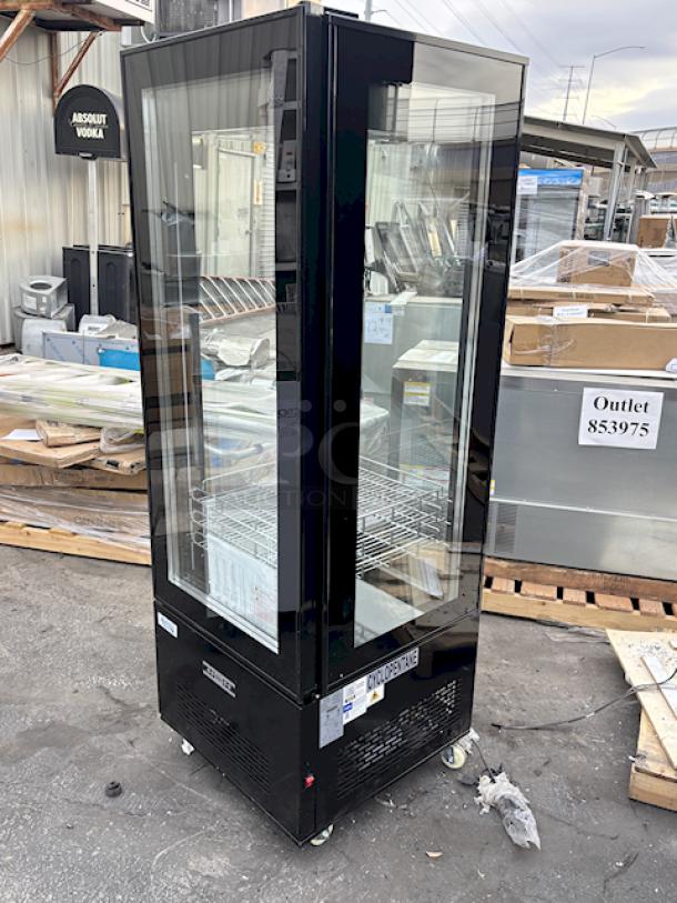 BRAND NEW SCRATCH & DENT! Avantco GD4C-15-HC Black 4-Sided Glass Refrigerated Display Case On Commercial Casters, 115v. S/N: 1494604240042 25-1/2 x 25-1/2 x 74-13/16 Outer glass pane on left side is broken. - Image 4 of 9
