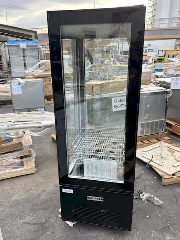 BRAND NEW SCRATCH & DENT! Avantco GD4C-15-HC Black 4-Sided Glass Refrigerated Display Case On Commercial Casters, 115v. S/N: 1494604240042 25-1/2 x 25-1/2 x 74-13/16 Outer glass pane on left side is broken. - Image 5 of 9