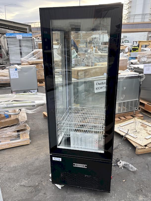 BRAND NEW SCRATCH & DENT! Avantco GD4C-15-HC Black 4-Sided Glass Refrigerated Display Case On Commercial Casters, 115v. S/N: 1494604240042 25-1/2 x 25-1/2 x 74-13/16 Outer glass pane on left side is broken. - Image 6 of 9