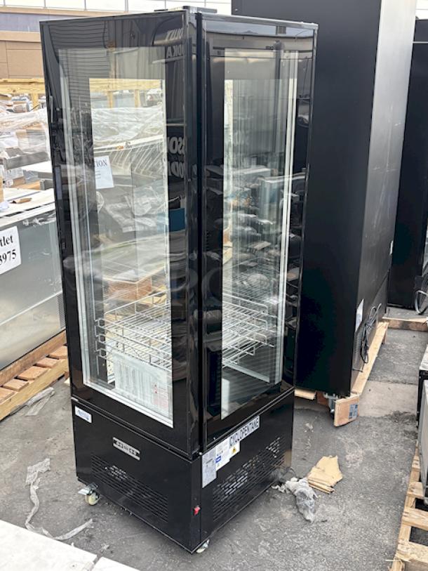BRAND NEW SCRATCH & DENT! Avantco GD4C-15-HC Black 4-Sided Glass Refrigerated Display Case On Commercial Casters, 115v. S/N: 1494604240042 25-1/2 x 25-1/2 x 74-13/16 Outer glass pane on left side is broken. - Image 8 of 9