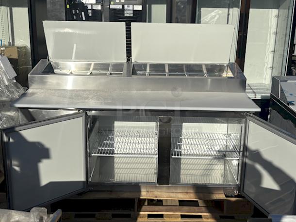BRAND NEW SCRATCH & DENT! Avantco APPT-71-HC 71" 2 Door Refrigerated Pizza Prep Table. S/N: 305397730 Missing Power Cord and On/Of Control Switch. - Image 8 of 8