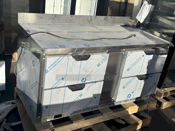 BRAND NEW SCRATCH AND DENT! Beverage-Air WTFD60AHC-4 60" Four Drawer Worktop Freezer W/ Removable 4" Backsplash and Commercial Casters. 115v/1Ph/60Hz. S/N: 15005778. Unit has Superficial Denting. See Photos - Image 1 of 10
