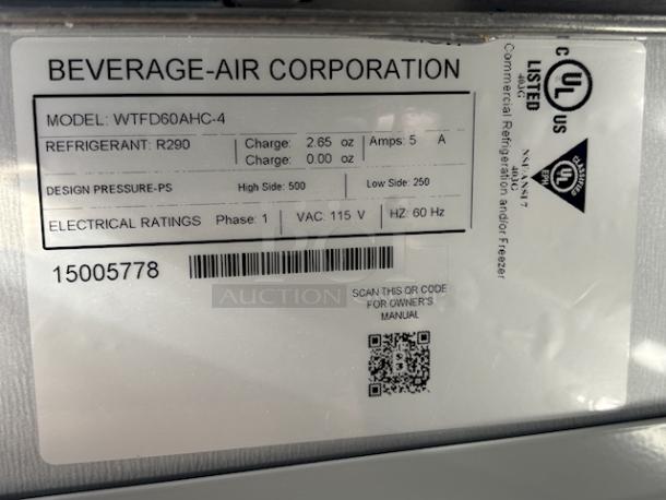 BRAND NEW SCRATCH AND DENT! Beverage-Air WTFD60AHC-4 60" Four Drawer Worktop Freezer W/ Removable 4" Backsplash and Commercial Casters. 115v/1Ph/60Hz. S/N: 15005778. Unit has Superficial Denting. See Photos - Image 2 of 10