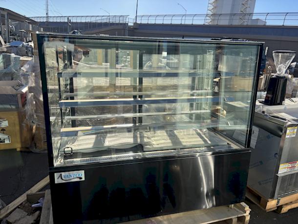 BRAND NEW SCRATCH & DENT! Avantco BC-60-SB 60" Black Square Refrigerated Bakery Display Case with LED Lighting. S/N: 5499919233882004. 115V/60Hz/9.6Amps, On Commercial Locking Casters, 59" x 29" x 53-1/2". In Working Order. Top Pane Of Glass Is Damaged. Production Date: 07-MAR-2024 - Image 1 of 8