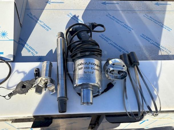 OUT OF ORIGINAL PACKAGING! BRAND NEW! Robot Coupe MP450 Combi Turbo 18" Variable Speed Immersion Blender with 10" Whisk - 1 HP. S/N: 8882112203R-04, 120 Volts/6 Amps/1 Phase/60 Hz. - Image 1 of 7