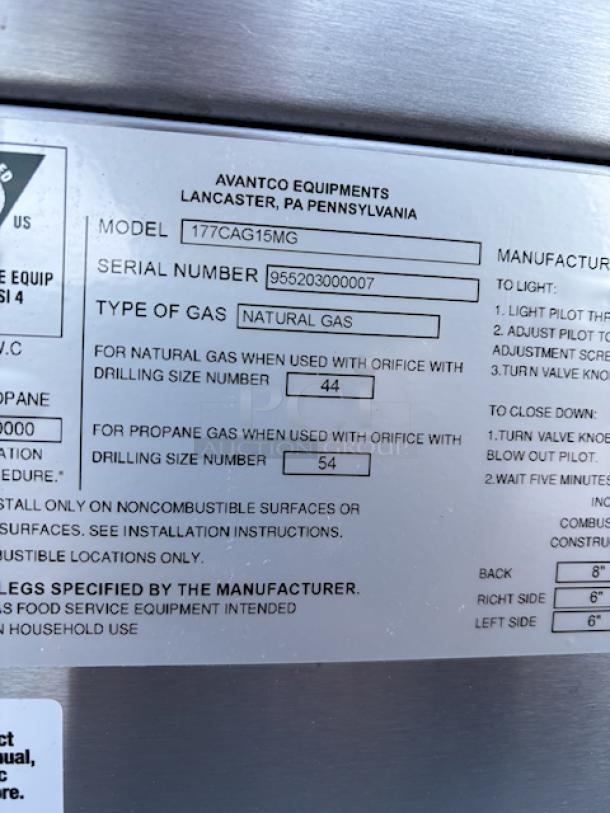 BRAND NEW SCRATCH & DENT! Avantco Chef Series CAG-15-MG 15" Countertop Gas Griddle with Manual Controls - 30,000 BTU, S/N: 955203000007 Mfg: 15-DEC-2023. Light Surface Rust. - Image 7 of 7