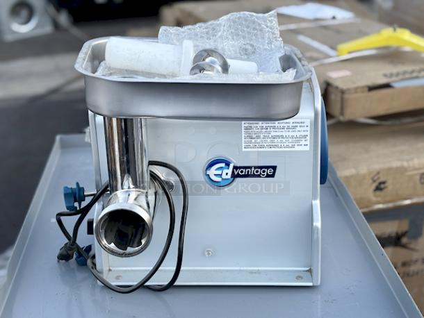 OUT OF ORIGINAL PACKAGING! Edlund Edvantage EDVG-12SS #12 Electric Meat Grinder With Stainless Steel Components - 120V; 1/2 hp, Includes ALL Parts & Pieces. S/N: 20BCJC1468. Mfg: 2023. Cord is damaged. - Image 1 of 10