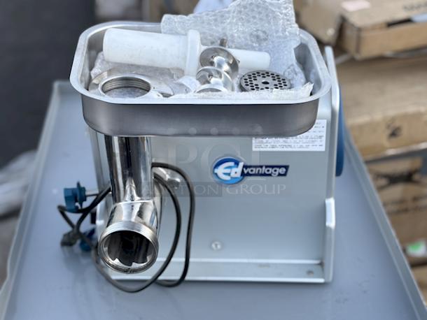 OUT OF ORIGINAL PACKAGING! Edlund Edvantage EDVG-12SS #12 Electric Meat Grinder With Stainless Steel Components - 120V; 1/2 hp, Includes ALL Parts & Pieces. S/N: 20BCJC1468. Mfg: 2023. Cord is damaged. - Image 2 of 10