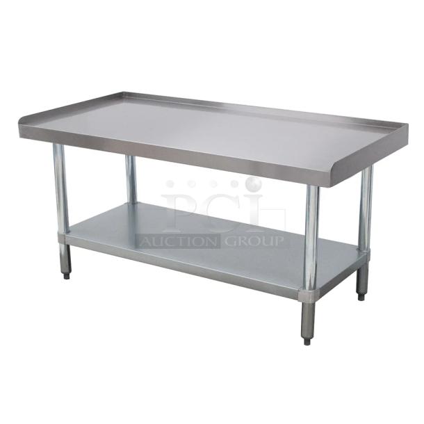 BRAND NEW IN THE BOX! Regency 600ES2472G 24" x 72" 16-Gauge Stainless Steel Equipment Stand with Galvanized Undershelf. Box is slightly damaged, item may have minor scratching/denting. - Image 1 of 3