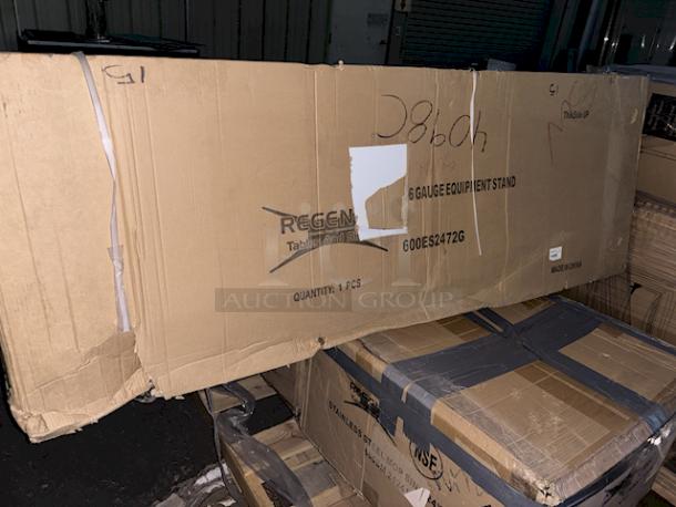 BRAND NEW IN THE BOX! Regency 600ES2472G 24" x 72" 16-Gauge Stainless Steel Equipment Stand with Galvanized Undershelf. Box is slightly damaged, item may have minor scratching/denting. - Image 2 of 3