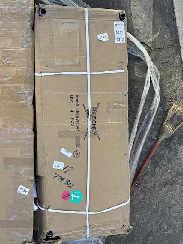 BRAND NEW! Regency 460SW1848 Spec Line 18" x 48" NSF Stainless Steel Wire Shelf. Original packaging is damaged. Item my be scratched and/or dented. 700lb weight capacity. Packaging is damaged. Product may be scratched and/or dented. *Product image is for example, may differ slightly from actual product. - Image 2 of 3