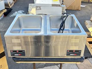 BRAND NEW! ServIt FW200D 12" x 20" Full Size Dual Well Electric Countertop Food Warmer with Digital Controls - 120V, 2000W. Out of Original Packaging. VERY MINOR denting top left outer corner, see photos.