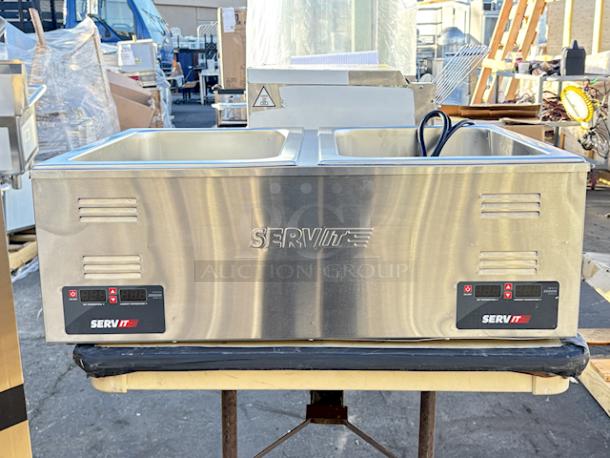 BRAND NEW! ServIt FW200D 12" x 20" Full Size Dual Well Electric Countertop Food Warmer with Digital Controls - 120V, 2000W. Out of Original Packaging. VERY MINOR denting top left outer corner, see photos. - Image 2 of 9