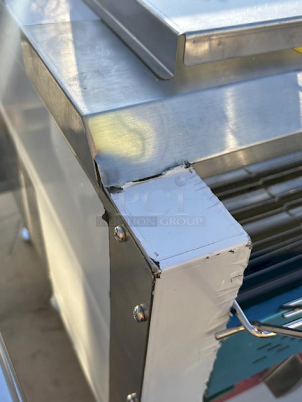 BRAND NEW SCRATCH & DENT! Avantco T3600D Commercial 14 1/2" Wide Conveyor Toaster with 3" Opening, Includes Rear Chute - 240V, 1ph, 60Hz, 3600W, 1200 Slices per Hour. SERIAL #: 45099231843600D Minor scratches & dents, very slight bend on top left corner. Damage to power cord. Missing (2) screws to attach rear chute. - Image 9 of 9