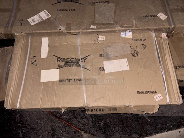 BRAND NEW SCRATCH & DENT!  Regency 600RIR16KD 16 Pan Aluminum End Load Sheet / Bun Pan Rack for Reach-Ins - Unassembled. Sealed in original packaging. - Image 1 of 2