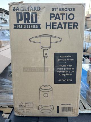 BRAND NEW SCRATCH & DENT! Backyard Pro Courtyard Series PH1BZ Bronze Portable Propane Outdoor Patio Heater - 47,000 BTU. Product packaging is damaged and may be scratched, dented and/or missing pieces.