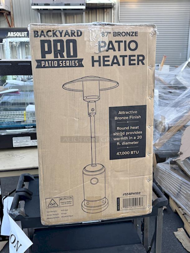 BRAND NEW SCRATCH & DENT! Backyard Pro Courtyard Series PH1BZ Bronze Portable Propane Outdoor Patio Heater - 47,000 BTU. Product packaging is damaged and may be scratched, dented and/or missing pieces. - Image 2 of 4