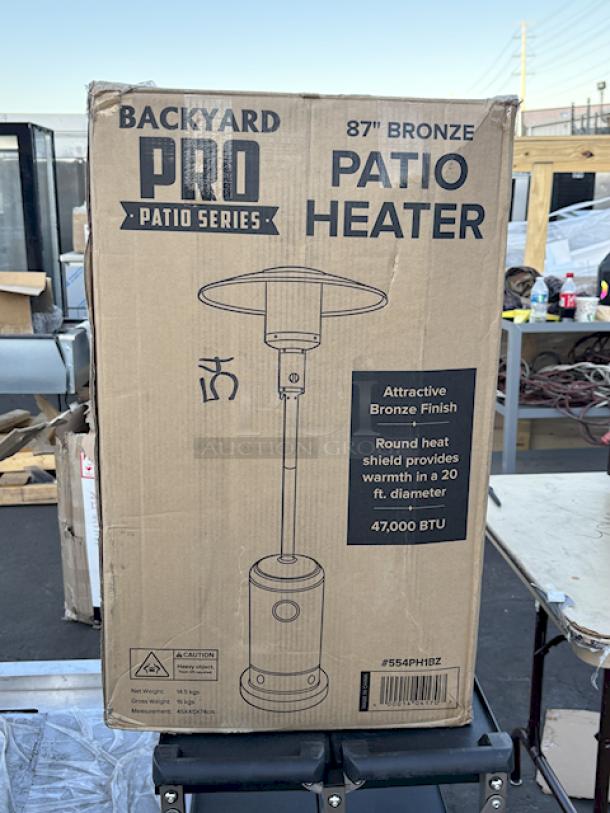 BRAND NEW SCRATCH & DENT! Backyard Pro Courtyard Series PH1BZ Bronze Portable Propane Outdoor Patio Heater - 47,000 BTU. Product packaging is damaged and may be scratched, dented and/or missing pieces. - Image 3 of 4