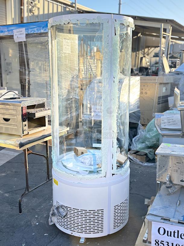 BRAND NEW SCRATCH & DENT! Avantco BCR-15-HC White Circular Glass Refrigerated Display Case, 115 Volts, S/N: 1455612250084. 2 out panes of glass are broken. 24 13/16 x 27 1/4 x 68 7/8 - Image 3 of 8