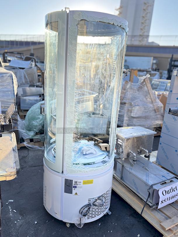 BRAND NEW SCRATCH & DENT! Avantco BCR-15-HC White Circular Glass Refrigerated Display Case, 115 Volts, S/N: 1455612250084. 2 out panes of glass are broken. 24 13/16 x 27 1/4 x 68 7/8 - Image 4 of 8