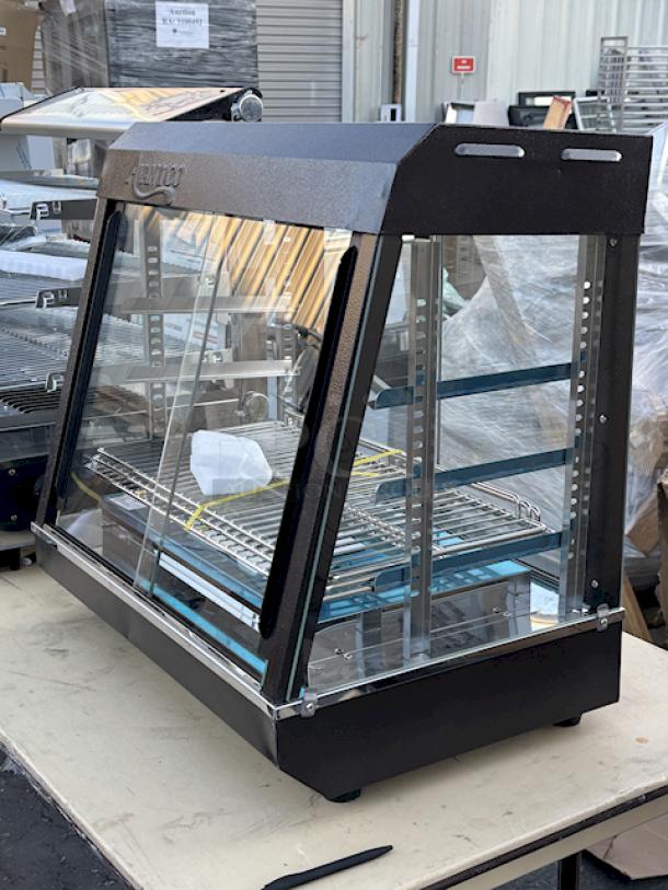 BRAND NEW SCRATCH & DENT! Avantco HDC-26 26" Self/Full Service 3 Shelf Countertop Heated Display Case with Sliding Doors - 120V, 1580W, S/N: CK-240270R- 256 N, 86Lb. Minor denting in upper corners. (see photos). - Image 2 of 9