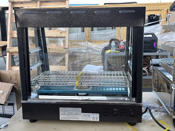BRAND NEW SCRATCH & DENT! Avantco HDC-26 26" Self/Full Service 3 Shelf Countertop Heated Display Case with Sliding Doors - 120V, 1580W, S/N: CK-240270R- 256 N, 86Lb. Minor denting in upper corners. (see photos). - Image 4 of 9