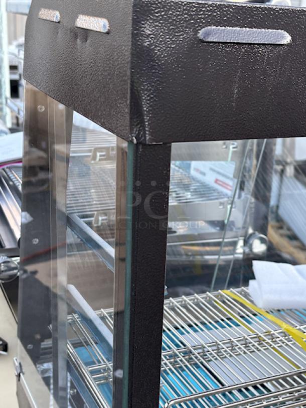 BRAND NEW SCRATCH & DENT! Avantco HDC-26 26" Self/Full Service 3 Shelf Countertop Heated Display Case with Sliding Doors - 120V, 1580W, S/N: CK-240270R- 256 N, 86Lb. Minor denting in upper corners. (see photos). - Image 8 of 9