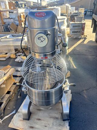 BRAND NEW SCRATCH & DENT! Avantco MX30H 30 Qt. Planetary Floor Mixer with Guard & Standard Accessories - 120V, 1 3/4 hp. S/N: 08 0045 23 - 177MX30H. Includes: Bowl, Wire Whip, Flat Beater and Hook. Electrical Box is damaged (see photos).