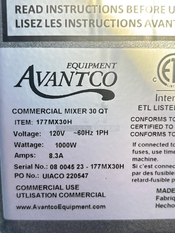 BRAND NEW SCRATCH & DENT! Avantco MX30H 30 Qt. Planetary Floor Mixer with Guard & Standard Accessories - 120V, 1 3/4 hp. S/N: 08 0045 23 - 177MX30H. Includes: Bowl, Wire Whip, Flat Beater and Hook. Electrical Box is damaged (see photos). - Image 5 of 10