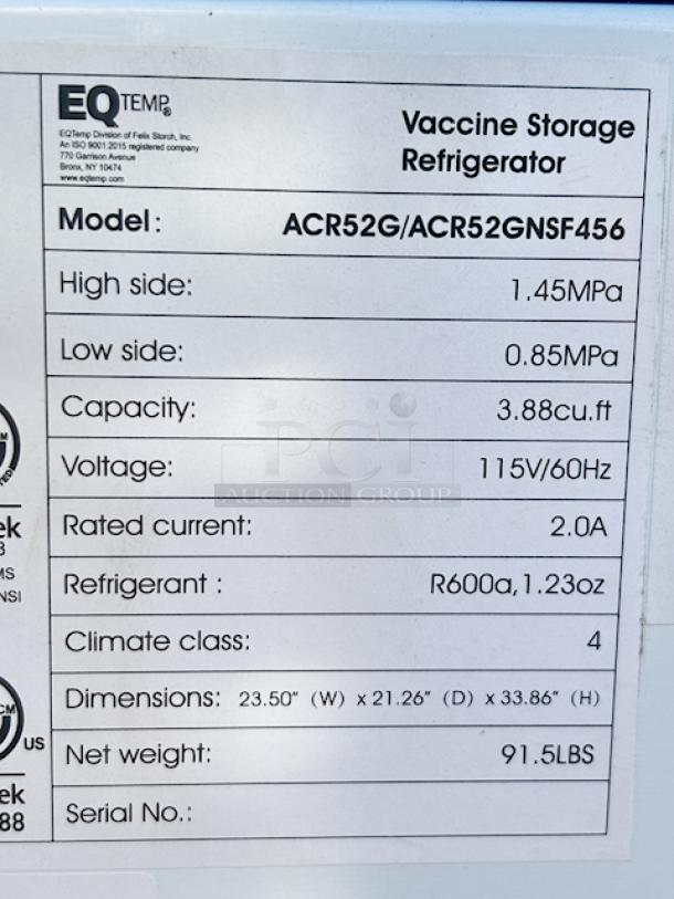 BRAND NEW SCRATCH & DENT! Summit Appliance ACR52G EQTemp ACR Series 3.88 Cu. Ft. White / Blue Built-In Undercounter Glass Door Reach-In Medical Refrigerator - 115V 23.50" (W) x 21.26" (D) x 33.86* (H), 91.5Lb In Working Order. (see photos for damage). - Image 7 of 8