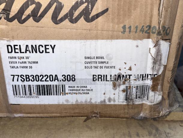 BRAND NEW! American Standard 77SB33220A.308 Delancey 30" Cast Iron, Nonporous Enamel Farm Sink 33" x 22" Cast Iron 4-Hole One Compartment Apron-Front Undermount Sink. 33-3/16"x23-3/16"x8-13/16". NO OBSERVABLE DAMAGE! - Image 3 of 3