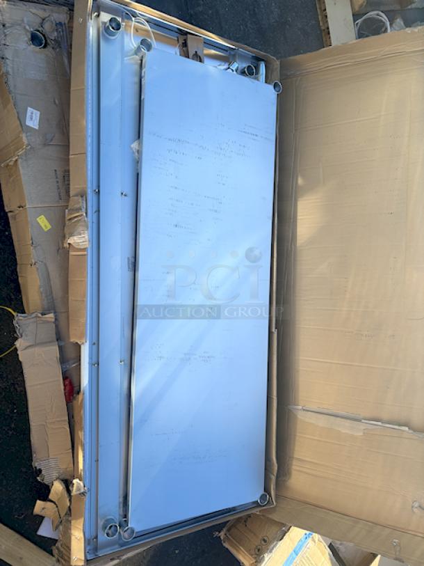 BRAND NEW! "Steelton 30" x 72" 18-Gauge Stainless Steel Equipment Stand with Undershelf and Galvanized Legs. In original packaging, unit has some easily fixable denting/bending (see photos). - Image 3 of 7