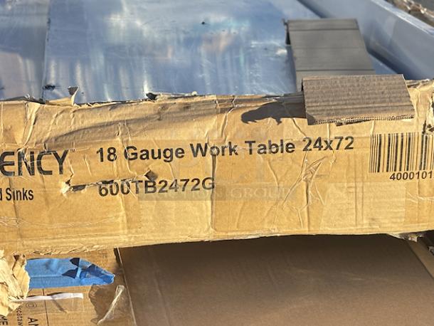 BRAND NEW SCRATCH & DENT! Regency 522SG3072 24" x 72" 18-Gauge 304 Stainless Steel Commercial Work Table with 4" Backsplash and Galvanized Undershelf. Original packaging is damaged. Minor/almost Non-Observable Scratch/Denting. (see photos...come in-person to preview). - Image 2 of 2