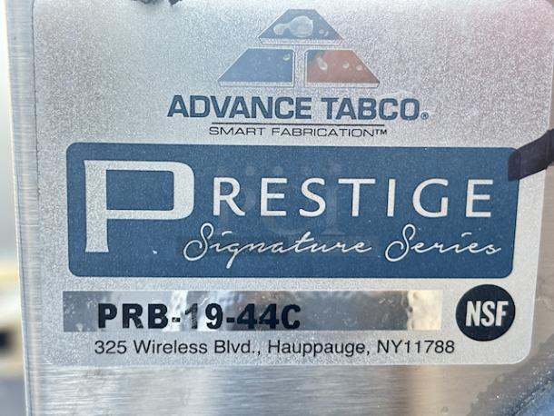 BRAND NEW SCRATCH & DENT! Advance Tabco Prestige Series PRB-19-44C 4 Compartment Underbar Sink with (2) Splash Mount Faucets - 20" x 48". Includes Legs, Cross Bars & Adjustable Bullet Feet. Unit has minor denting/bends (see photos). - Image 2 of 10