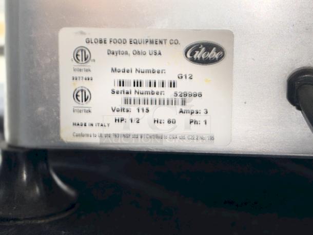 Globe G12 Medium Duty 12 In. Manual Slicer, Angled Feed, 1/2HP Motor. 115v/1Ph/3Amp/60Hz S/N: 529996. 


*These items are located at our main warehouse approximately 10mins away. The address is 3290 S. Highland Dr. Las Vegas NV 89109.* - Image 4 of 5
