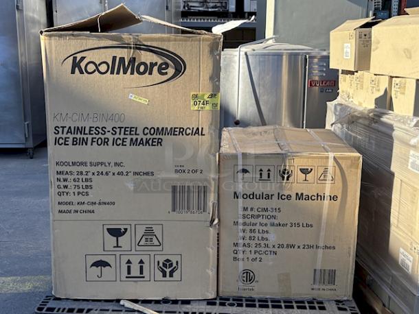 BRAND NEW SCRATCH & DENT!! IN THE BOX! Koolmore CIM-315 25 in. Stainless-Steel Commercial Air cooled Modular Ice Maker with Full Cube Production, 315lbs/24h With Stainless-Steel Commercial Ice Storage Bin, 200Lb Capacity. 24.6" x 28.2" x 63.4" Ice Bin Is Dented. 

*This unit is located at our main warehouse approximately 10mins away. The address is 3290 S. Highland Dr. Las Vegas NV 89109.* - Image 2 of 4