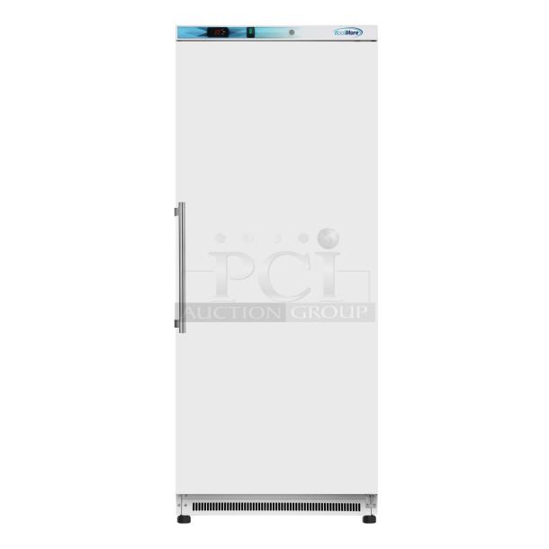 BRAND NEW SCRATCH & DENT! IN PERFECT WORKING ORDER!! Koolmore KM-FMD20WH 21 Cu. ft. Commercial Reach-in Freezer in White Manual Defrost, 115v. 27.4" x 30.1" x 74.4" 
Base and top of unit are dented. See Photos. TESTED! WORKS PERFECT!
*This unit is located at our main warehouse approximately 10mins away. The address is 3290 S. Highland Dr. Las Vegas NV 89109.* - Image 1 of 11
