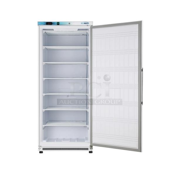 BRAND NEW SCRATCH & DENT! IN PERFECT WORKING ORDER!! Koolmore KM-FMD20WH 21 Cu. ft. Commercial Reach-in Freezer in White Manual Defrost, 115v. 27.4" x 30.1" x 74.4" 
Base and top of unit are dented. See Photos. TESTED! WORKS PERFECT!
*This unit is located at our main warehouse approximately 10mins away. The address is 3290 S. Highland Dr. Las Vegas NV 89109.* - Image 5 of 11
