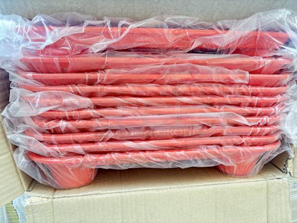 BRAND NEW IN THE BOX! GET FT-20-OR 14" x 17" Ambidextrous Polypropylene Orange Fast Food Tray with Cup Holders, Cup Compartment Diameter: 3 1/2". 16 Cases of 12 Trays. 192 In Total.  16x Your Bid. - Image 4 of 7