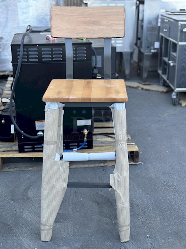 BRAND NEW SCRATCH & DENT! Lancaster Table & Seating 164BINDNATAN Industrial Bar Stool with Honey Maple Finish.16-1/2" x 16-1/2" x 43". Seat Height: 28-1/2" Capacity: 350Lb. 12x Your Bid - Image 2 of 7