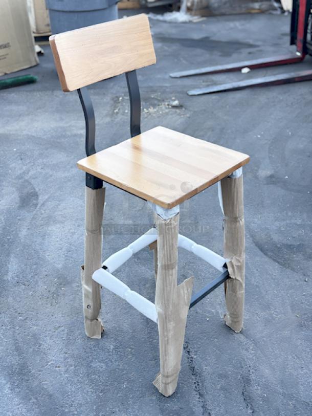 BRAND NEW SCRATCH & DENT! Lancaster Table & Seating 164BINDNATAN Industrial Bar Stool with Honey Maple Finish.16-1/2" x 16-1/2" x 43". Seat Height: 28-1/2" Capacity: 350Lb. 12x Your Bid - Image 5 of 7