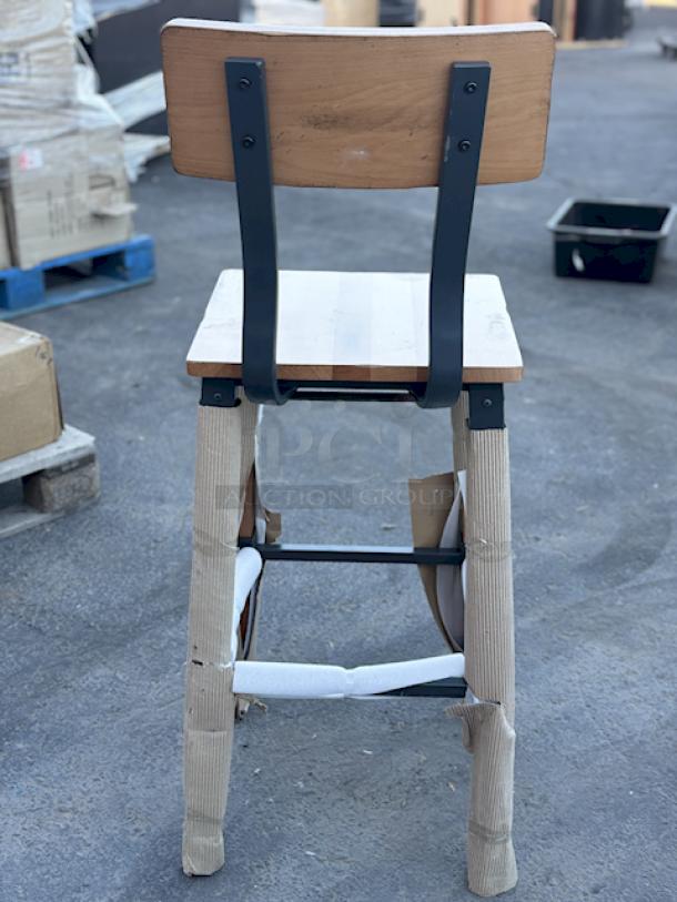 BRAND NEW SCRATCH & DENT! Lancaster Table & Seating 164BINDNATAN Industrial Bar Stool with Honey Maple Finish.16-1/2" x 16-1/2" x 43". Seat Height: 28-1/2" Capacity: 350Lb. 12x Your Bid - Image 6 of 7