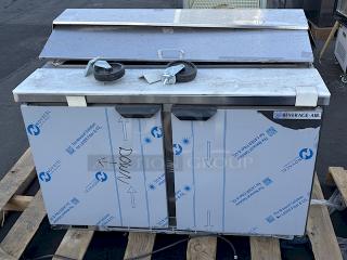 BRAND NEW SCRATCH-N-DENT! Beverage-Air SPE48HC-12 Elite Series 48" 2 Door Refrigerated Sandwich Prep Table. S/N: 15101948. Top is dented and (2) wheels are missing.