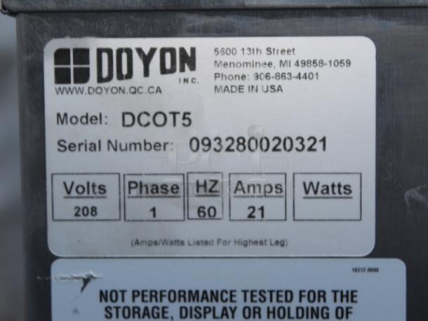 NEW! NEVER USED!! Doyon DCOT5 29.13" Half Size Electric Countertop Oven with Touch Screen - 4 kW. 208v/1Ph/60Hz/21Amp. S/N: 093280020321 - Image 2 of 10