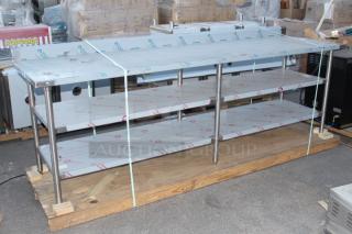 BRAND NEW SCRATCH & DENT! HEAVY DUTY! QualServ ARPREP108 31" x 108" x 36" Prep Table with Slicer Support, (2) Under-shelves and 4" Backsplash. 14 Gauge/304 Stainless Steel Construction.